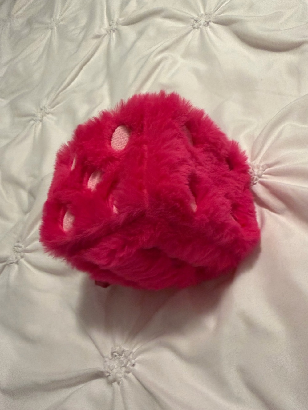benefit pink fuzzy dice bag with strap
